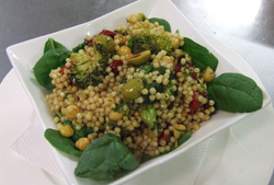 Pearl Cous Cous, Chick Pea & Broccoli Salad with Bagdad Moroccan Dressing